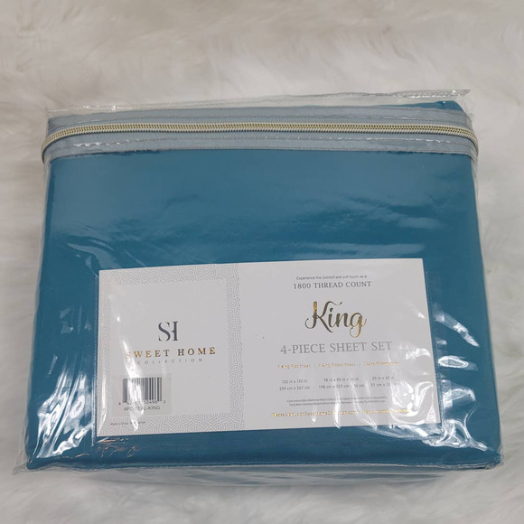 Sweet Home Turquoise 1800 Thread Count King 4 Piece Sheet Set - Picture 1 of 5